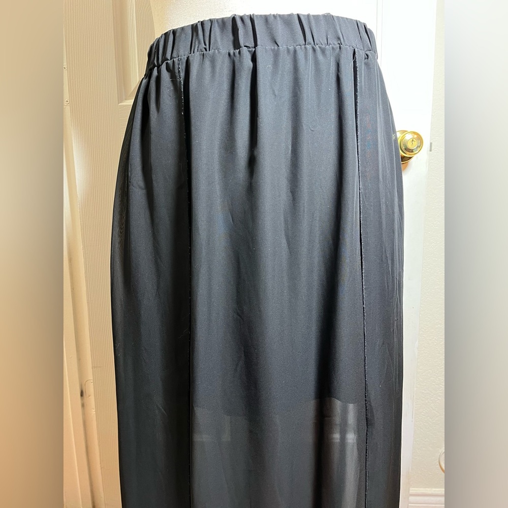 Pure Energy Flowy Black Maxi Skirt with Sheer Overlay - Picture 2 of 8